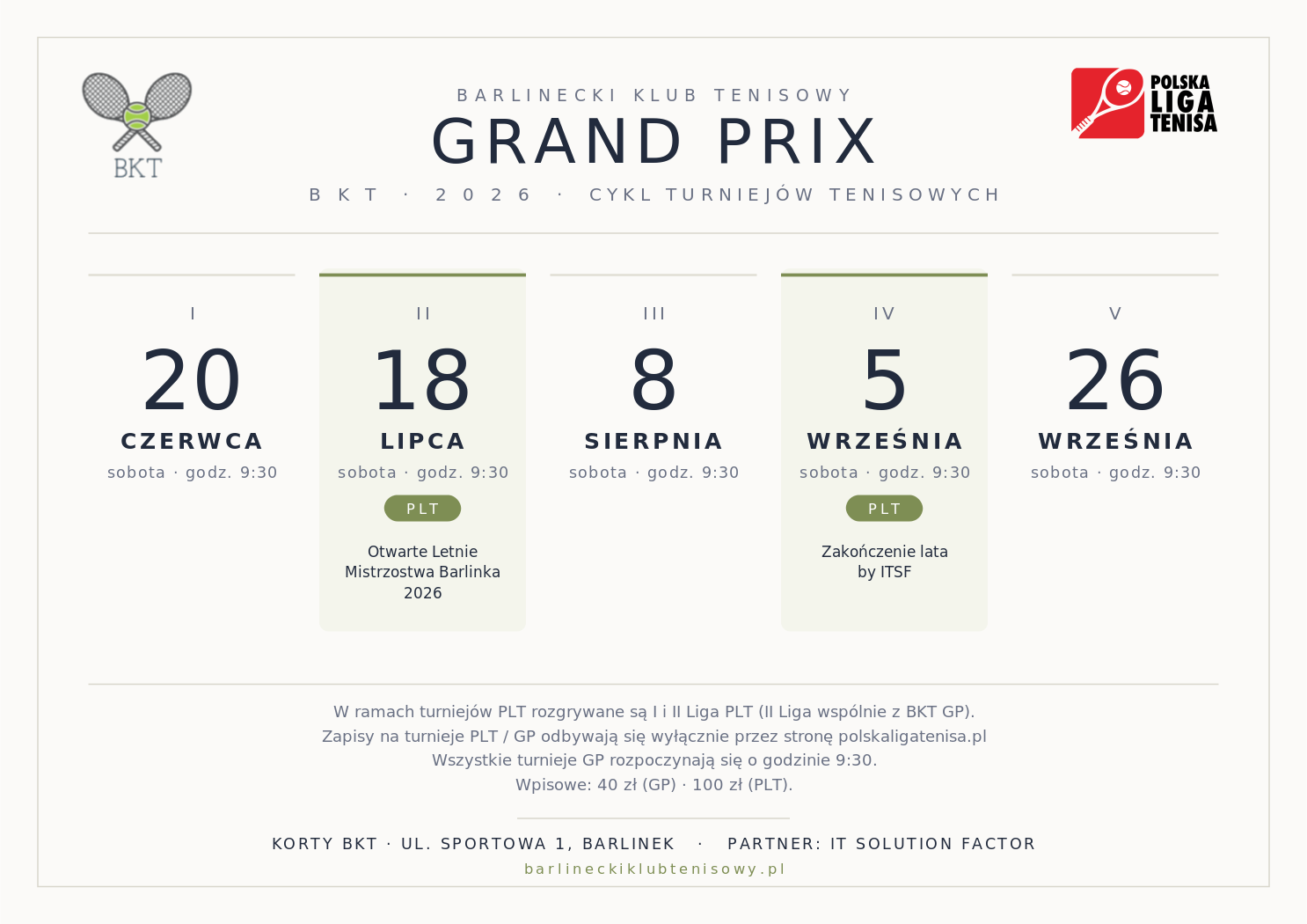 Grand Prix BKT 2026 — terminarz turniejów